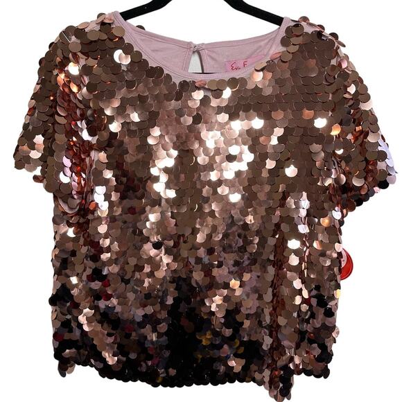 Eva Franco Anthropologie Sallia Sequin Rose Gold Tee NWT Size Small - Picture 3 of 16